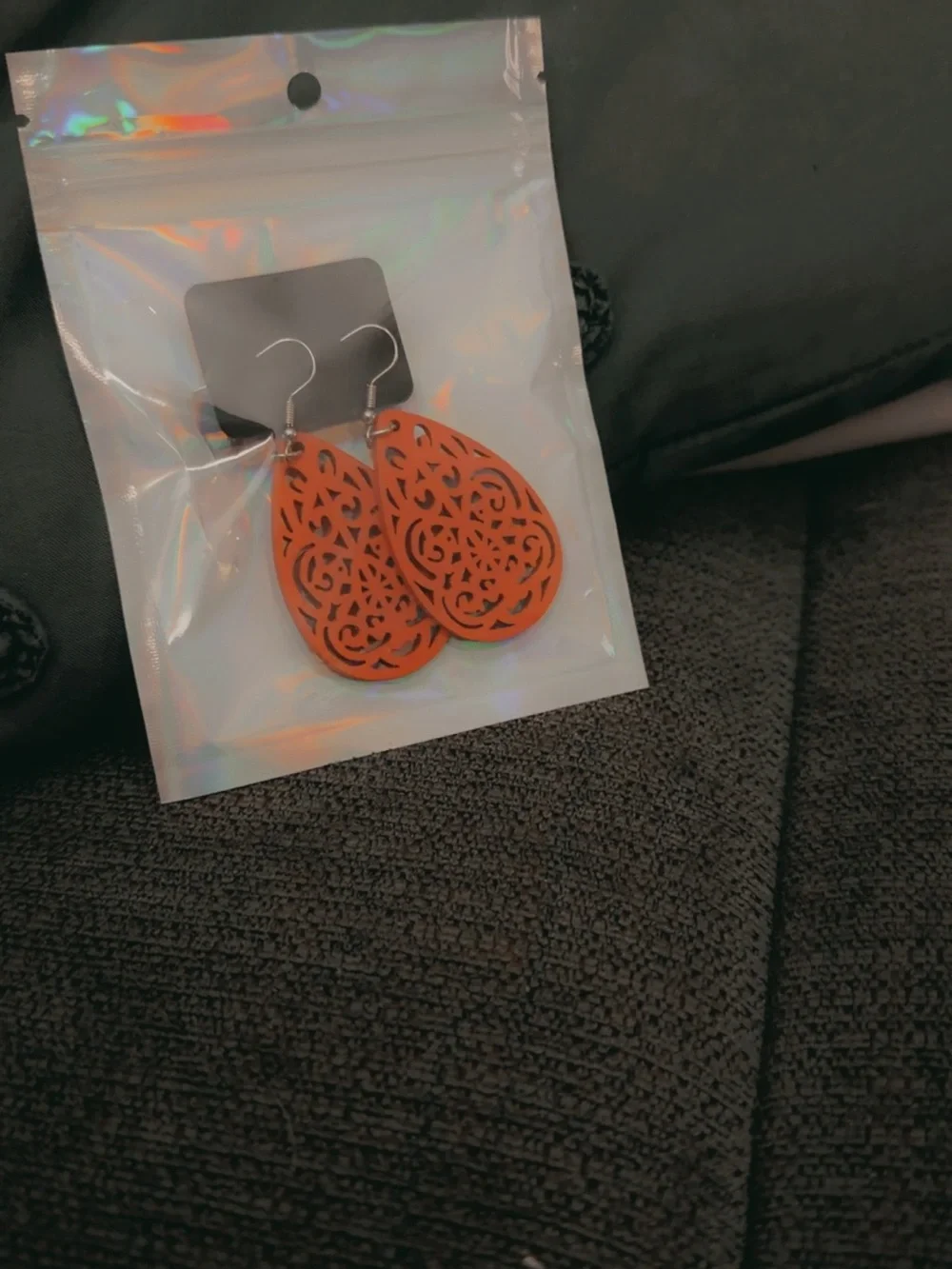 Orange Teardrop Filigree BoHo wooden Earrings - Home Accents Display
